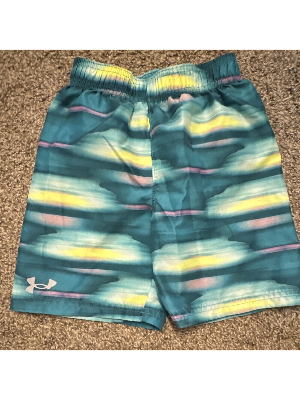 Under Armour Boys Swim Shorts Size 5 Blue Striped Polyester Lined Elastic [COPY]